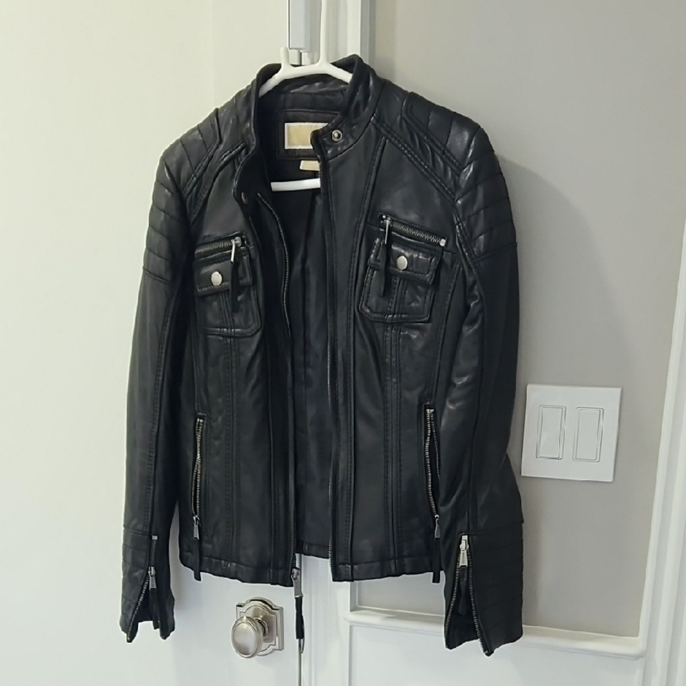 Michael Kors Black Leather Jacket with Zipper Accents